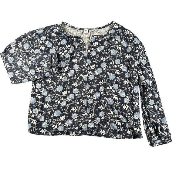 Old Navy Tops - Old Navy Shirt Womens Medium Blue Floral Long Sleeve Trim Cuff Pullover Top